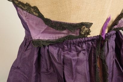 Day dress in purple silk moiré, circa 1860–1870....