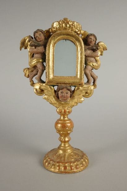 Reliquary monstrance in gilded and painted...