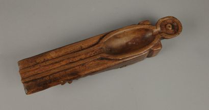 Carved wooden opium pipe decorated with small...