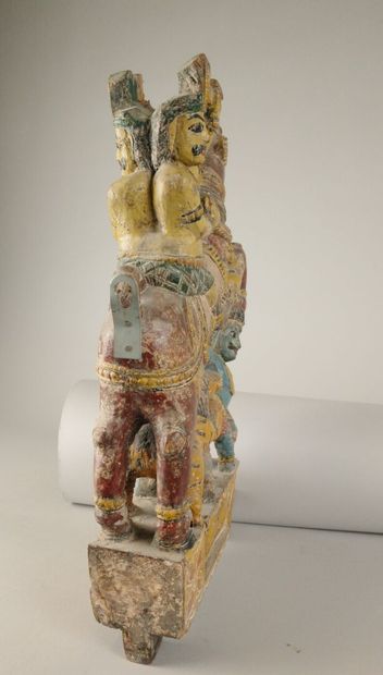 INDIA. Horseman subduing a lion and a warrior
Polychrome...