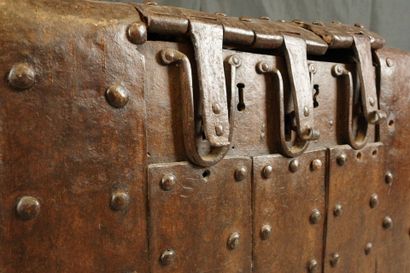 Chest with a wooden core, covered in studded...