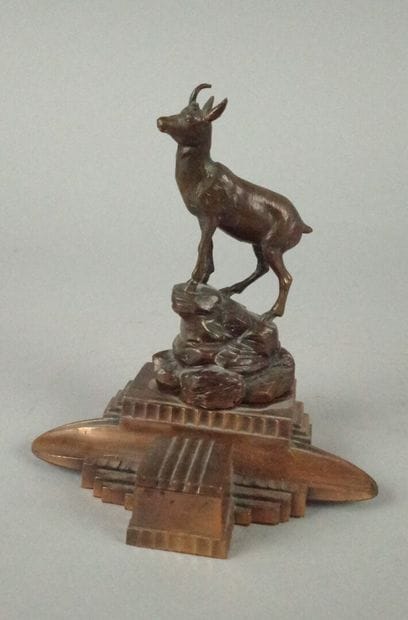 Art Deco copper statuette of a chamois on...