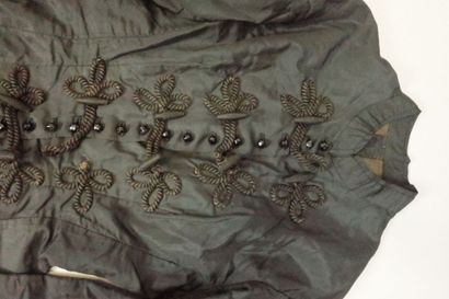 Overcoat, circa 1880. Made of black silk,...