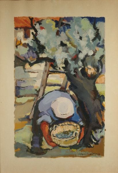 Bruno PERINO (1925–1996). Olive Harvest
Gouache...