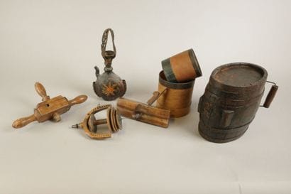 Set including a small barrel with hoops and...