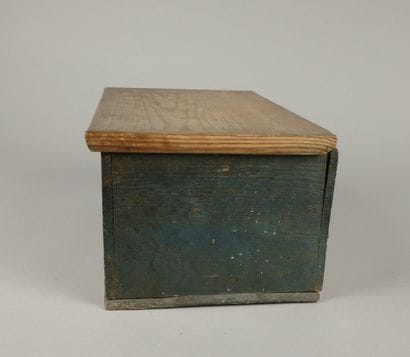 Pine box, with painted sides marked 