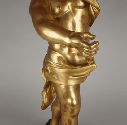 Gilded cherub statue—on a pedestal, H 77.5...