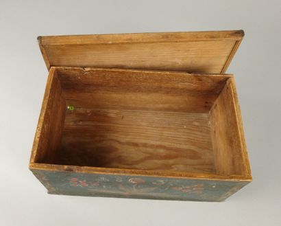 Pine box, with painted sides marked 