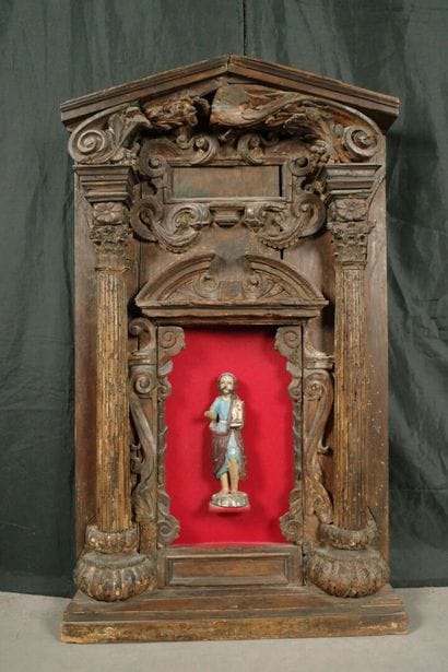 Decorative element depicting a temple façade...