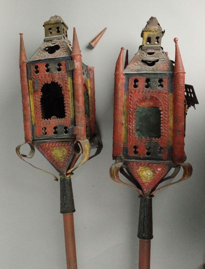 Pair of procession lanterns made of polychrome...