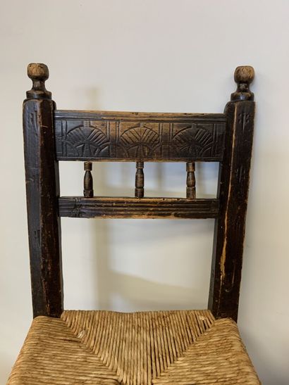 QUEYRAS. Pair of cembro pine and walnut chairs...
