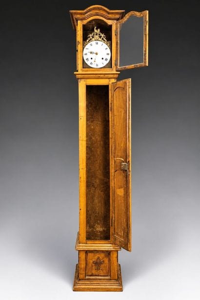 Molded walnut floor clock, enameled dial...