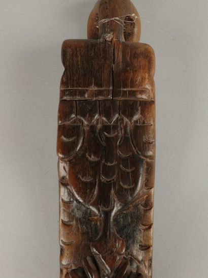 Carved wooden opium pipe decorated with small...