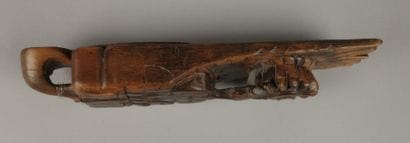Carved wooden opium pipe decorated with small...