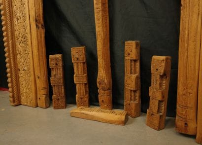 Antique wooden facade richly carved with...