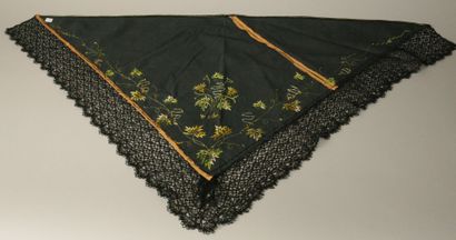 SAVOIE. Triangular shawl made of black silk...