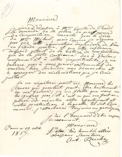 Antonin REICHA (1770-1836) compositeur tchèque
L.A.S.,...
