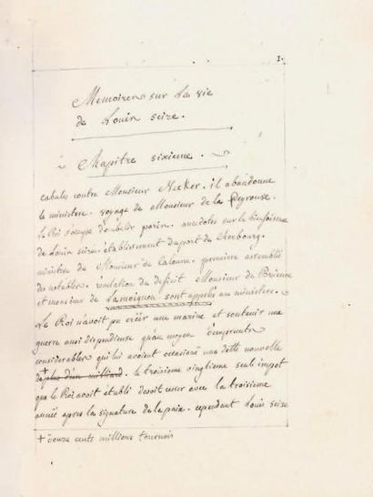 [LOUIS XVI]. Manuscrit, Mémoires veridiques...