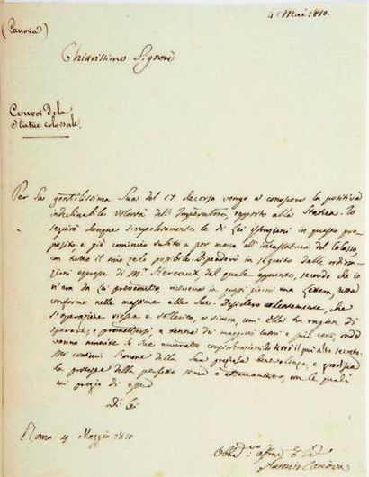 Antonio CANOVA (1757-1822) sculpteur italien
L.A.S.,...