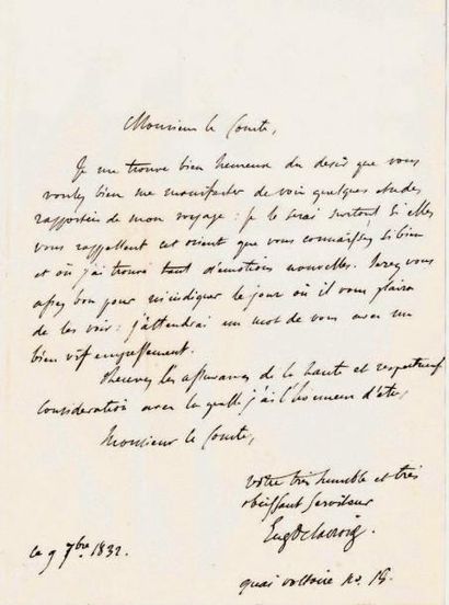 Eugène DELACROIX (1798-1863) peintre
L.A.S.,...