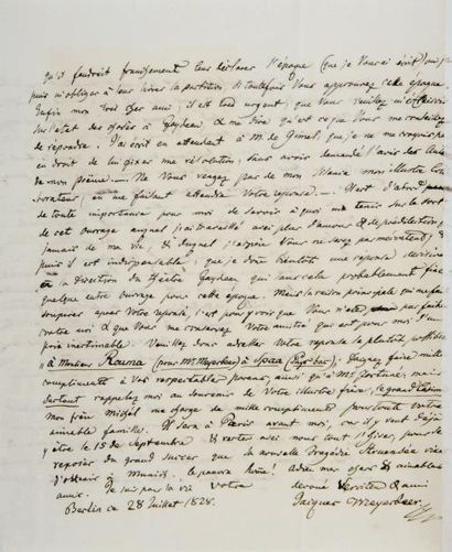 Giacomo MEYERBEER (1791-1864) compositeur
L.A.S.,...