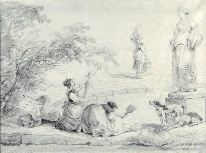 Hubert ROBERT (Paris 1733-1808)
Les lavandières...