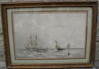 BRENAUD de GROS
Marine Dessin au lavis. Signé...