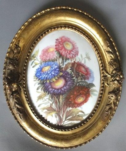 Plaque de cuivre émaillé de forme ovale peinte...