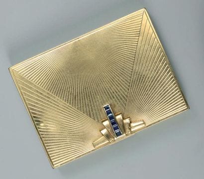 Poudrier rectangulaire en or 14 k à décor...