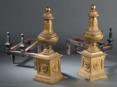 Paire de chenets d'époque Louis XIV En bronze...