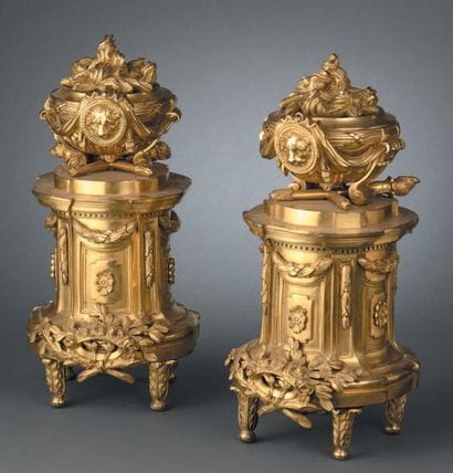 Paire de chenets d'époque Transition En bronze...