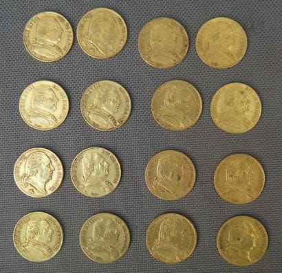 20 Francs or Louis XVIII 16 pièces de diverses...