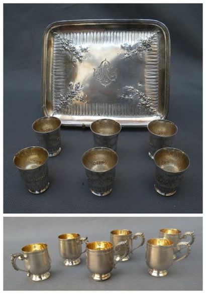 Suite de tasses et six gobelets en argent...