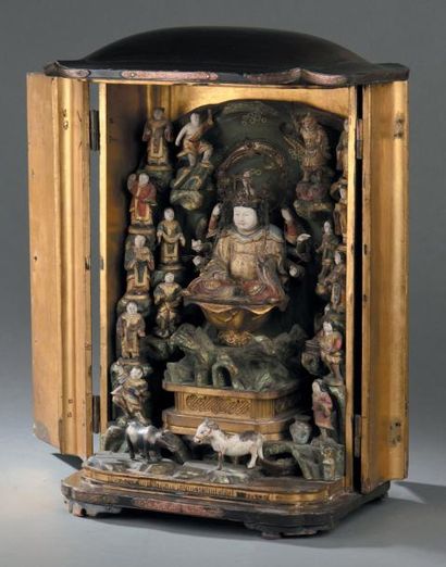 Petit autel de prière en bois laqué Japon,...