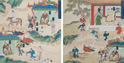 Deux peintures sanguo yanyi à l'encre et...
