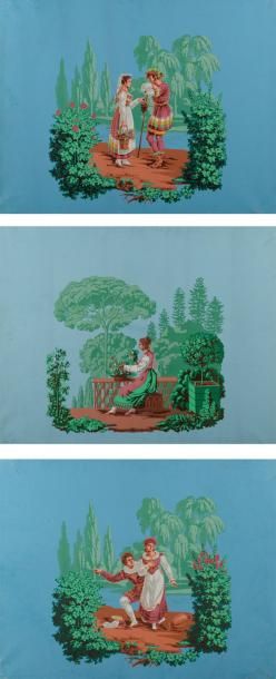 Ensemble de trois papiers peints formant...