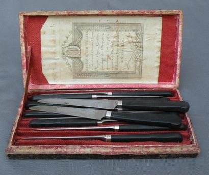 Étui en carton et bois contenant douze couteaux,...