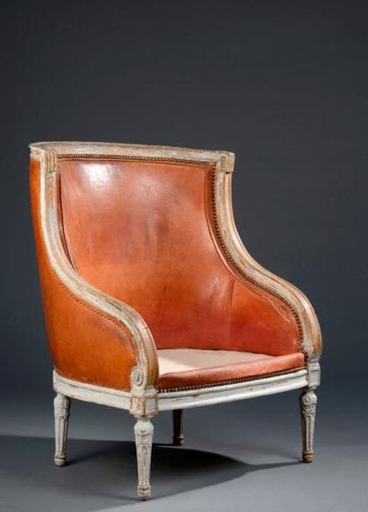 Bergère d'époque Louis XVI. en bois mouluré...