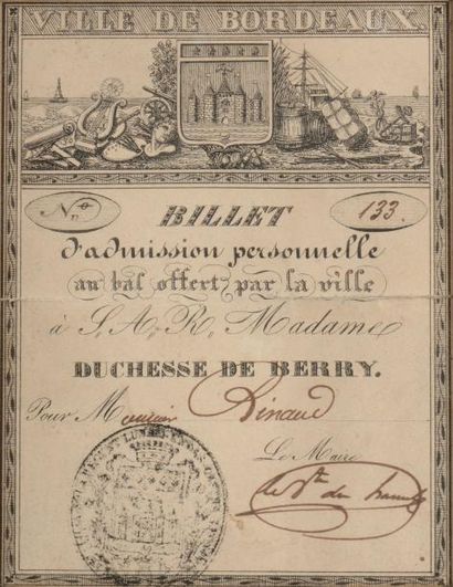 «Billet d'admission personnelle au bal offert...