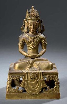 Statuette d'Amitayus en bronze doré Chine,...