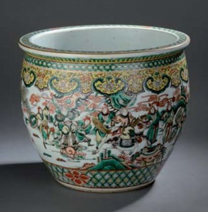 Vasque à poissons en porcelaine polychrome...