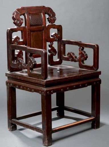 Paire de fauteuils en bois de fer hongmu...
