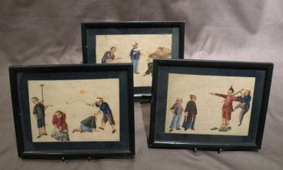 Lot de sept petites peintures encadrées Chine,...