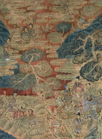 Grand panneau en soie tissée kesi Chine,...