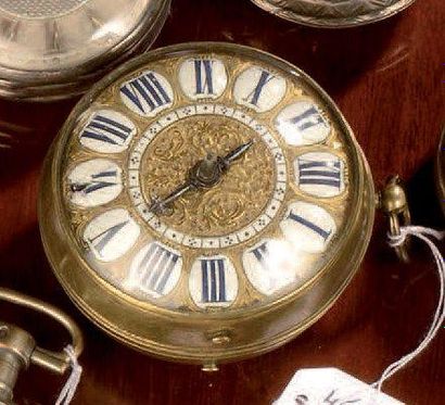 Montre oignon, le boîtier en laiton uni,...