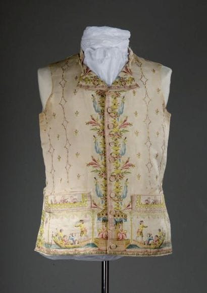 Rare gilet tissé historié à disposition,...