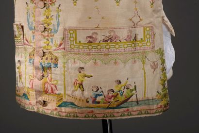 Rare gilet tissé historié à disposition,...