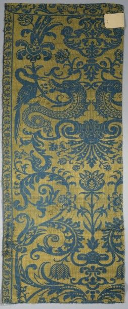 Bordure montante en lampas bleu et jaune...