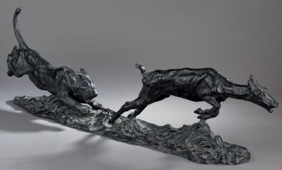 Albert HAGER (1857-1940)
Lionne attaquant...