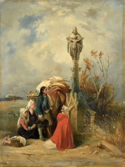 École du XIXe siècle
Personnages en prière...